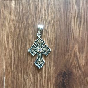 Hyo Silver Budded Cross w/ Sapphire Stone